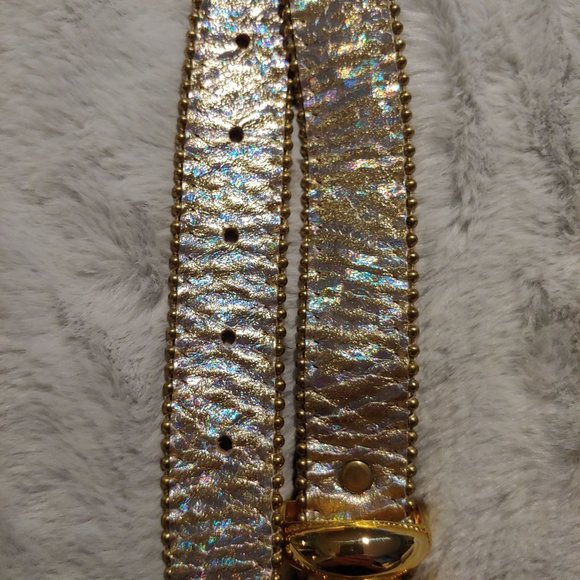 Belts by Simon silver metallic leather large belt with gold hardware main image 14
